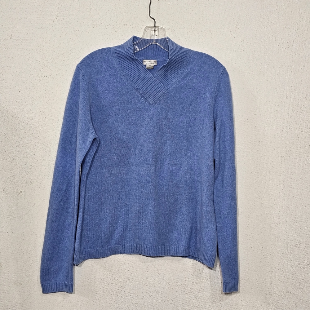 Investments Light Blue V-Neck Sweater 100% Cashmere Sz M - Picture 3 of 13
